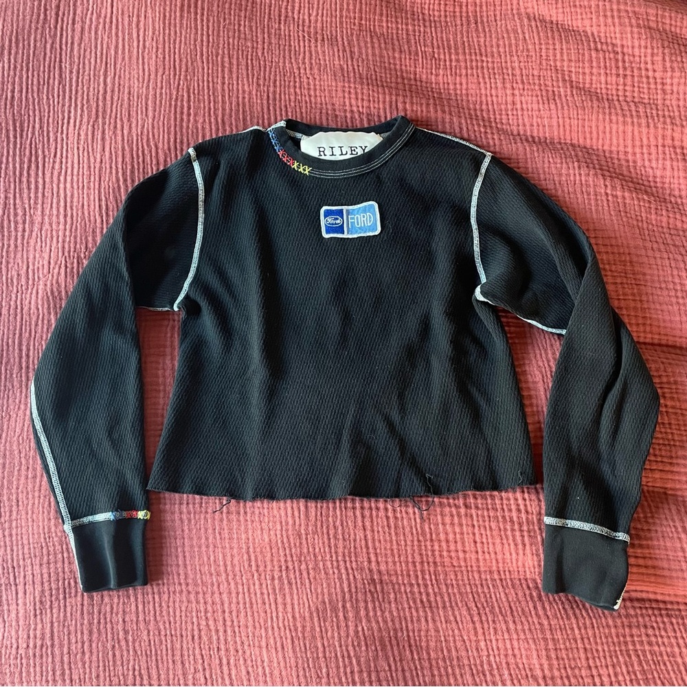 Riley Vintage black reworked long sleeve thermal with Ford patch M